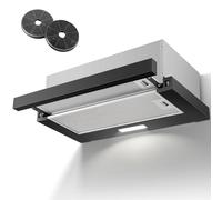 KICHPOWER Cappa Aspirante da incasso 60 cm, 620 m³/h, con filtro a carbone, Telescopica Aspiratore, Filtro in alluminio, superficie in acciaio inox, illuminazione a LED, Nero