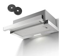 KICHPOWER Cappa Aspirante Telescopica, Cappa da Incasso 60cm, 620 m³/h flusso d'aria massimo, con filtro a carbone Coperchio Ricircolo piatto integrato, Superficie in acciaio inox, Illuminazione LED