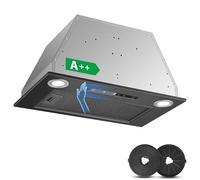 KICHPOWER Cappa da incasso 52 cm, 400 m³/h, Nero Cappa da cucina, Comandi Gesto, Tocco, 3 velocità e Booster, Illuminazione a LED, Evacuazione dei condotti e ricircolo con filtro carbone attivo