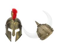 Kichvoe 2 Pezzi Elmo Viking in Plastica Oro per Adulti Unica, Riutilizzabile, Accessorio Unico per Costumi Carnevale e Feste a Tema