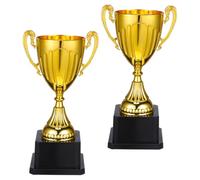 Kichvoe 2 Pezzi Premio in Plastica per Scuola e Asilo, Base Ampia | Finitura Oro Lucida, Figura Classica da Gioco, per Esposizione su Scrivania e Targhetta Fai da Te