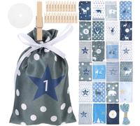 Kichvoe 24 Pezzi Sacchetti Regalo Natalizi e Legno, Resistenti e Riutilizzabili, come Calendario Dell'avvento per Dolci e Gioielli Durante Natale