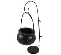Kichvoe Calderone di Halloween Nero in Plastico e Ferro, Secchiello Portatile Leggero per Caramelle con Design a Tema Strega, Decorazione da Tavolo per Festa di Halloween
