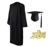 Kichvoe Completo Laurea Adulti 2024 Cappello e Nappa, Nero | Tessuto Liscio, Stile Classico e Formale, per Foto Annuario e Cosplay, Accessorio Nappa Incluso