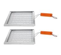 Kichvoe Graticola per Barbecue in Acciaio Inossidabile 2 Pezzi con Manico in Legno Isolato, Perforata per Grigliare Pane e Pesce, per Picnic All'aperto