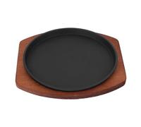 Kichvoe Piastra Grill Rotonda in Ferro con Base in Legno, Resistente ad Alte Temperature, per Cucinare Bistecche in Cucina e Pranzi in Famiglia, Set 1 Pezzo