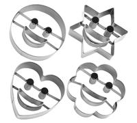 Kichvoe Set 4 Tagliabiscotti in Acciaio Inox Forme Sorriso, Stampi per Biscotti Fai da Te, Accessori per Cottura e Pasta Frolla, per Preparazioni Dolci e Salate