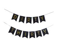 Kichvoe Striscione Buon Compleanno Nero in Carta Design Lettere Dirty Thirty e Forma Coda di Rondine per Decorazioni Festa Compleanno