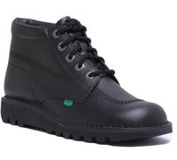 KICKERS Kick Hi Pelle Ginocchio Hi Scuola Stivali Neri Vernice UK 3 - 12