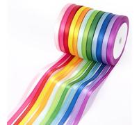 KICNIC Nastro di raso colorato, 12 fraben 6 mm di larghezza, per bricolage, nastro di seta per matrimoni, albero di maggio, decorazione per auto, decorazione da tavolo (22 m)