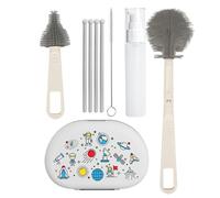 Kid Bottle Brush Set - Drying Rack Cups Cleaning Tools, Multi Angle Scrub System with Rotating Bristle Heads & Quick Drain Stand with Long Reach Handle for Lids, Straws, Nipples and Bottle