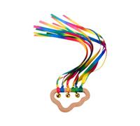 Kid Rattle Toys Rainbow Wooden Easy Grip Teething Ring Sensory Ribbon Toy