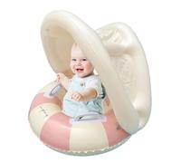 Kid Swimming Float, Inflatable Kid Pool Float with Canopy and Safety Bottom Support, Kids Swimming Ring, Foldable Sunshade Toys for Spring Beach