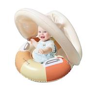 Kid Swimming Float, Inflatable Kid Pool Float with Canopy and Safety Bottom Support, Kids Swimming Ring, Foldable Sunshade Toys for Spring Beach