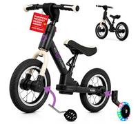 Kidcruiser Bicicletta senza pedali per bambini 2-5 anni, 3 in 1, convertibile in bicicletta con pedali con ruote stabilizzatrici LED - Prima bici regolabile che cresce con il tuo bambino, Nero opaco