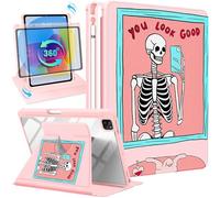 Kidcube Custodia per iPad Air 13 pollici M2 2024/per iPad Pro 12.9 (2022/2021/2020/2018) - per donne e ragazze graziosa custodia a libro con portamatite Cool Funny Goth Skull design rotante custodia