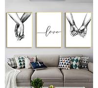 Kiddale Love and Hand in Hand in Hand Wall Art Poster con stampa su tela, semplice e alla moda in bianco e nero, disegno a linee artistiche, decorazione per casa, soggiorno, camera da letto, ufficio