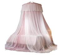 KiddiBubzi 1 Set Princess Bed Curtain Double Layer Round Dome Ceiling Hanging Soft Sheer Mesh Lace Girl Bedroom Bed Canopy Net Home Supplie(Pink,XL)