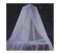 KiddiBubzi Dome Useful Stars Princess Canopy Fluorescent Bedcover Curtain Breathable Dome Bed Canopy(White,M)