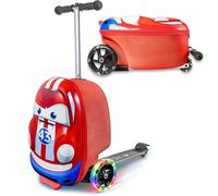 Kiddietotes Valigia rigida 3D scooter per bambini - carino e leggero bagaglio a mano per bambini con ruote illuminate a LED - design ruota aggiornato 2022 tinta unita (Getaway Solids), auto da corsa