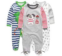Kiddiezoom Pigiama unisex per bambini, in cotone, confezione da 3, 6-9 Monate