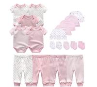 Kiddiezoom - Set di vestiti per bambini, body, pantaloni, cappellini e guantini antigraffio in cotone, 6-9 Mesi