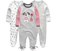 Kiddiezoom - Tutine per bambini e bambine, confezione da 3, Bear / Star / Cloud., 3-6 mesi