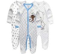 Kiddiezoom - Tutine per bambini e bambine, confezione da 3, Gray Bear & Star & Light Blue Monkey, 0-3 Mesi