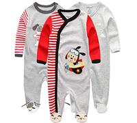 Kiddiezoom - Tutine per bambini e bambine, confezione da 3, Grey Dog & Lion., 6-9 Mesi