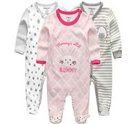 Kiddiezoom - Tutine per bambini e bambine, confezione da 3, Rosa Rabbit & Star & Striped Bear, 0-3 Mesi