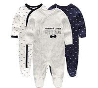 Kiddiezoom - Tutine per bambini e bambine, confezione da 3, Stripe / Bow Tie, 0-3 Mesi