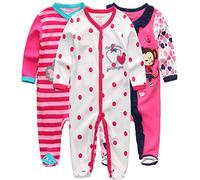 Kiddiezoom Tutine pigiama unisex per neonati bambini bambine in cotone, salopette, confezione da 3 pezzi, 9-12 Monate
