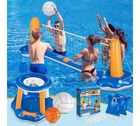 KIDDITOY ㅤ Set da pallavolo e canestro da basket, rete da pallavolo da 317,5 cm più grande per interni, include 2 palline e 2 sacchi pesi, giochi da biliardo per adulti, campo da pallavolo (317,5 x