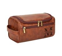 Kiddo Sky Borsa da Toilette in Pelle Personalizzata per Uomo, Iniziali del Nome Incise, Resistente All'acqua, Regali Personalizzati per Testimoni dello Sposo Papà Marito Festa del Papà (Marrone scuro)