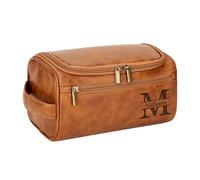 Kiddo Sky Borsa da Toilette in Pelle Personalizzata per Uomo Iniziali del Nome Incise, Resistente All'acqua, Regali Personalizzati per Testimoni dello Sposo Papà Marito Festa del Papà (Marrone chiaro)
