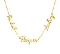Kiddo Sky Collana con Nome Personalizzata con Catena Barbazzale, Targhetta Placcata in Oro 18 Carati, Regalo di Gioielli Personalizzato Donna Mamma Moglie Adolescenti Figlia (Collana con 3 Nomi)