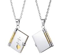 Kiddo Sky Collana Personalizzata A Forma di Libro Placcata in Oro 18k - Collana Apribile con Medaglione A Forma di Libro Multistrato per Donna, Scrivi la Tua Storia (Argento+Oro)