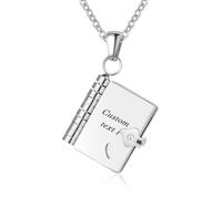 Kiddo Sky Collana Personalizzata A Forma di Libro Placcata in Oro 18k - Collana Apribile con Medaglione A Forma di Libro Multistrato per Donna, Scrivi la Tua Storia (Argento)