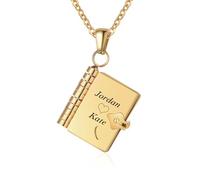 Kiddo Sky Collana Personalizzata A Forma di Libro Placcata in Oro 18k - Collana Apribile con Medaglione A Forma di Libro Multistrato per Donna, Scrivi la Tua Storia (Oro)
