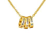 Kiddo Sky Collana personalizzata con iniziale incisa per donna/uomo, con pietra portafortuna, collana in acciaio inox con perline incise su misura, per anniversario o compleanno