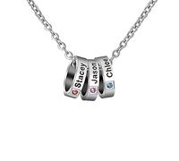Kiddo Sky Collana personalizzata con iniziale incisa per donna/uomo, con pietra portafortuna, collana in acciaio inox con perline incise su misura, per anniversario o compleanno
