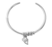 Kiddo Sky Regali per la Mamma, Bracciale Bangle Aperto Personalizzato in Acciaio Inossidabile con Nome del Bambino/Pietra Portafortuna/Ciondolo A Forma di Cuore per Mamma Donna (Argento, Cuore)
