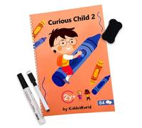 Kiddo World Libro di esercizi Montessori Curious Child 2. Libro per ricalcare lettere e numeri riutilizzabile, per bambini dai 2 ai 5 anni. Impara a scrivere e disegnare. 2 pennarelli, 1 gomma