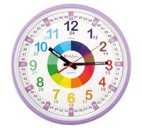 Kiddus Orologio da Parete Bambini per Imparare l'Ora, Orologio Educativo 30cm con Lancette Scritte Ora e Minuto, Decorazione Cameretta Bimbo e Bimba, Silenzioso, Pedagogico Colorati per Scuola e Casa