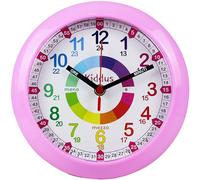 Kiddus Orologio da Parete Didattico per Bambini, Ragazzi. Analogico. con Esercizi per Imparare a Leggere l’Ora. Movimento al Quarzo Silenzioso. Italiano Rosa