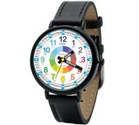 Kiddus Orologio Educativo per Bambini. Da Polso, Analogico. Con Esercizi per Imparare a Leggere l’Ora. Disegnato a Barcelona. Español Polipiel Negro