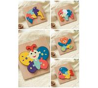 KiddyCraft - Puzzle in legno a forma di animali per bambini, confezione da 5 pezzi (delfino, elefante, orso, farfalla, pesce), giocattoli educativi per bambini dai 2 ai 4 anni