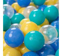 KiddyMoon 100 ∅ 6CM Palline Morbide Colorate Per Piscina Bambini Fatto In EU, Turchese/Blu/Giallo/Trasparente