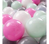KiddyMoon 100 ∅ 7CM Palline Morbide Colorate Per Piscina Bambini Fatto In EU, Trasparente/Grigio/Bianco/Rosa/Menta