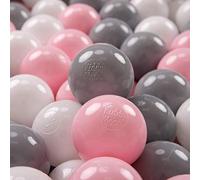 KiddyMoon 100 Palline/7Cm Palline Morbide Colorate Per Piscina Bambini Fatto In EU, Bianco/Grigio/Rosa Chiaro